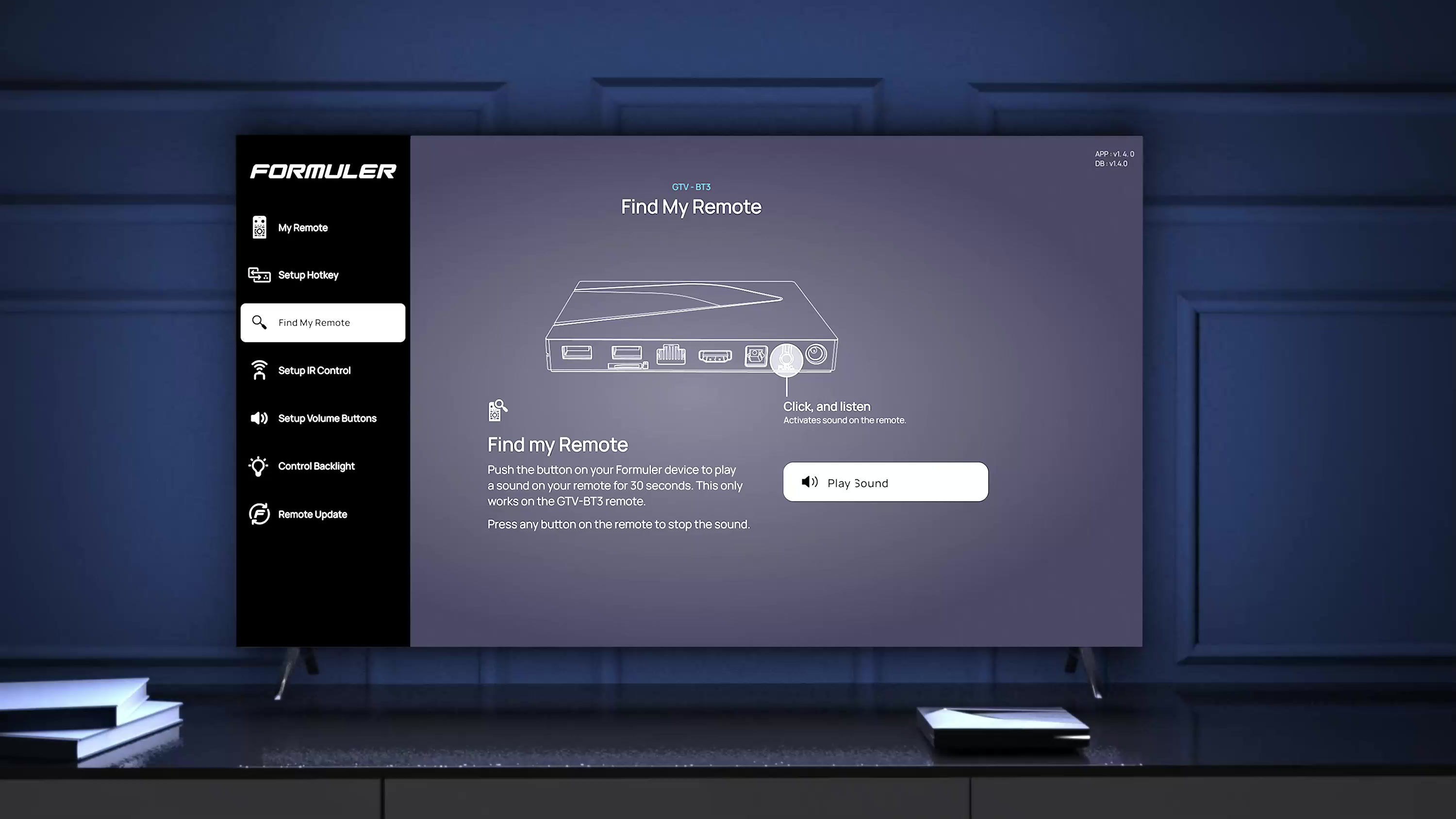 Formuler GTV-BT3 Find My Remote functie