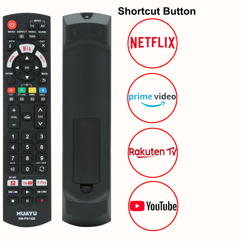Panasonic afstandsbediening met Netflix, Prime Video, Rakuten TV en YouTube knop